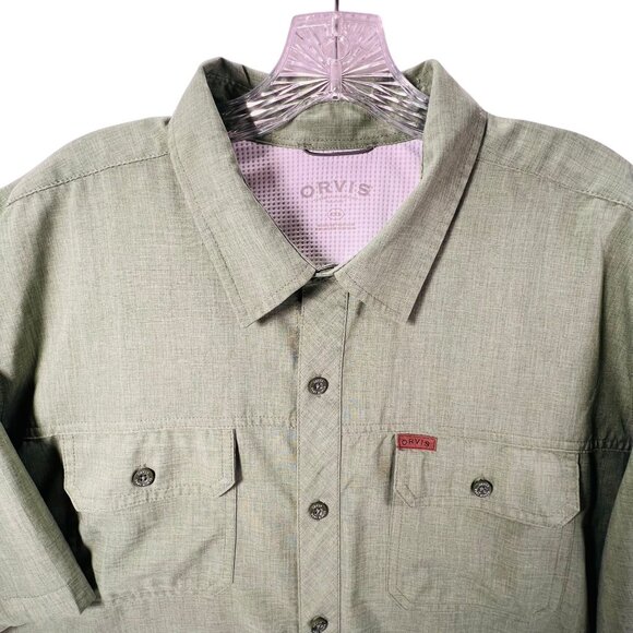 Orvis Mens Green Button Up Shirt XXL Short Sleeve Fishing Hiking Lightweight - Picture 2 of 12